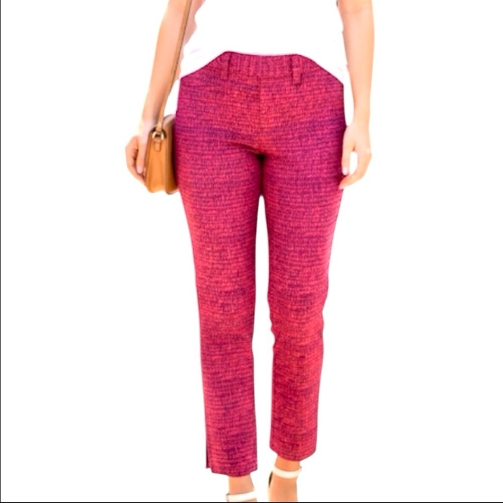Anne Taylor Loft Marisa Vibrant Pink and Red Patterned Pants zipper slits size 6